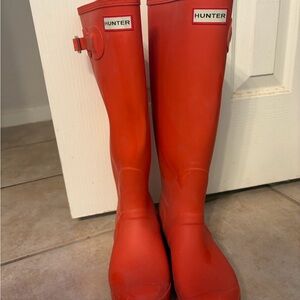 Hunter womens tall matte orange rain Boots